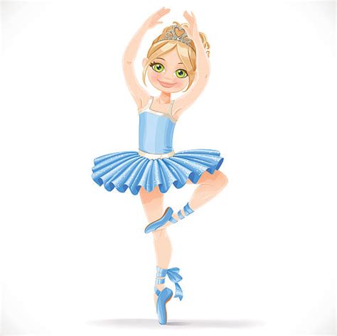 Cute Ballerina Girl Dancing In Blue Tutu Illustrations Royalty Free