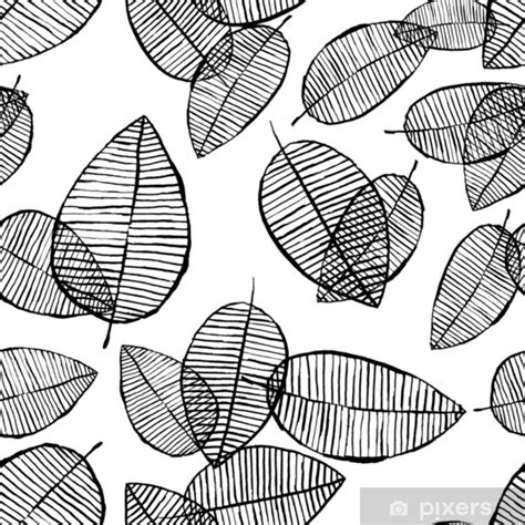 Poster Vector Seamless Outline Leaves Pattern Black And White
