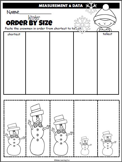 Winter Snowmen Order By Size Cut And Paste Made By Teachers