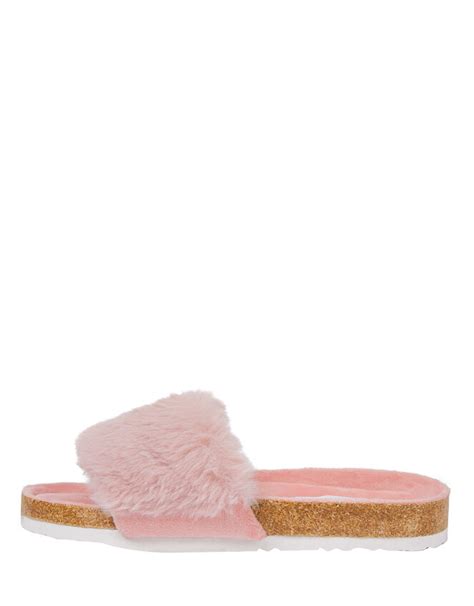 Faux Fur Sliders Pink Slippers Accessorize Uk