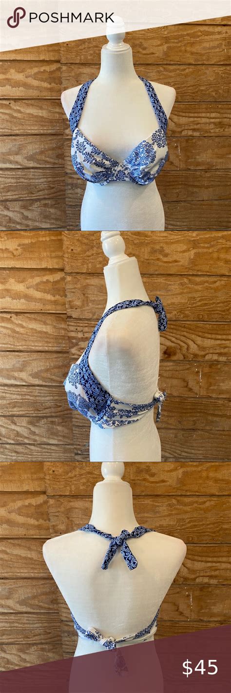 Tommy Bahama Blue And White Floral Print Pearl Underwire Top Womens