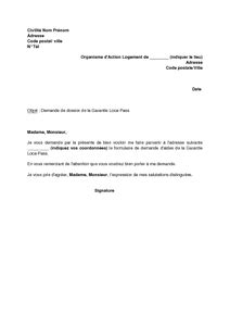 Exemple gratuit de Lettre demande dossier Garantie LocaPass