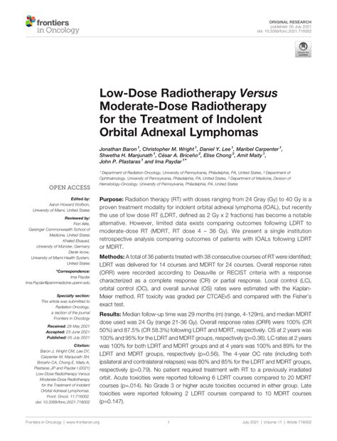 Pdf Low Dose Radiotherapy Versus Moderate Dose Radiotherapy For The