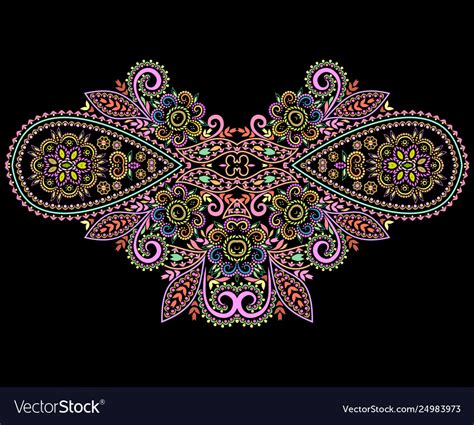 Neckline Ornamental Floral Colored Design Vector Image