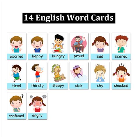 Emotional Words Flash Cards For Kids Children Picture And Word Learning