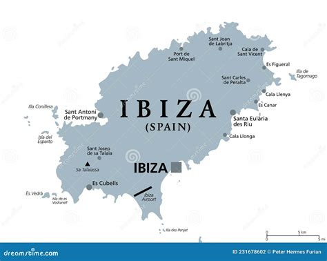 Ibiza Gray Political Map Part Of The Balearic Islands Spain Stock