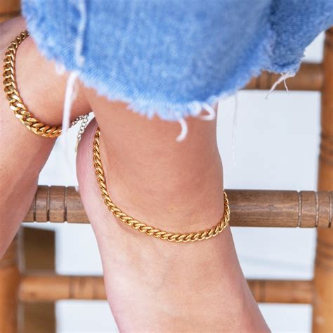 Gold Cuban Chain Anklet Cuban Link Ankle Bracelet Miami Curb Etsy