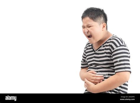 Abdominal Pain Health Problems Fat Boy Grasps His Stomach With His