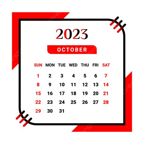 Gambar Kalender Bulan Oktober 2023 Dengan Warna Hitam Dan Merah