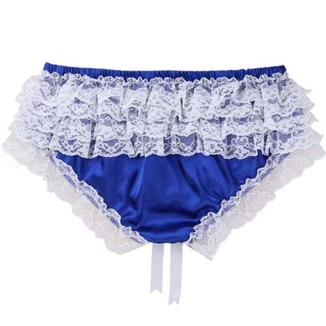 sissy husband panties silky shiny satin ruffled lace men s maid thong briefs various sizes 2