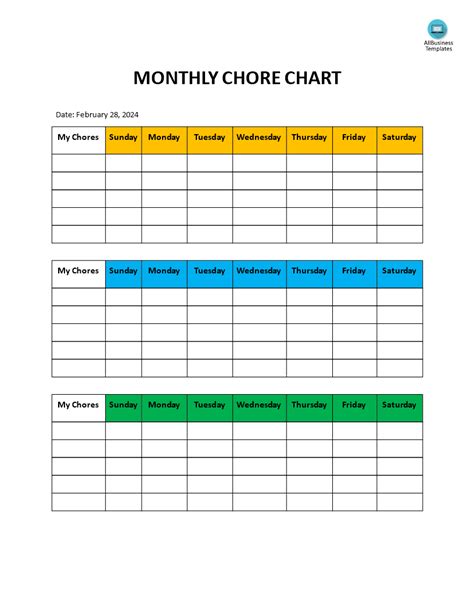 Monthly Chore Chart Template Excel ~ Excel Templates