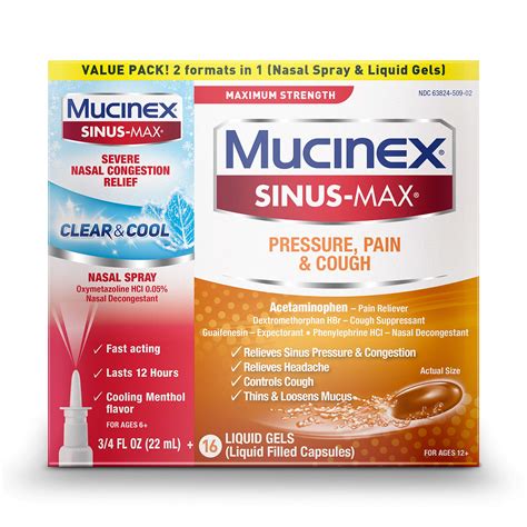 Mucinex Sinus Max Maximum Strength Pressure Pain And Cough Liquid Gels And Sinus Max Severe Nasal