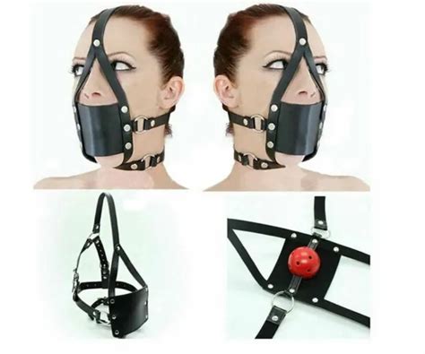 Open Mouth Gag Hood Mask Blindfold Head Harness Bondage Kit Adult Slave