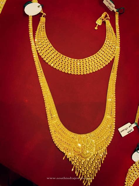 Gold Bridal Jewellery Choker And Long Necklace South India Jewels