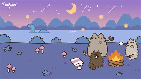 Pusheen The Cat Night Time Camping Wallpaper Kawaii Hoshi