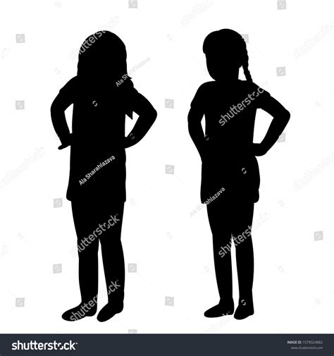 White Background Black Silhouette Little Girl Stock Vector Royalty