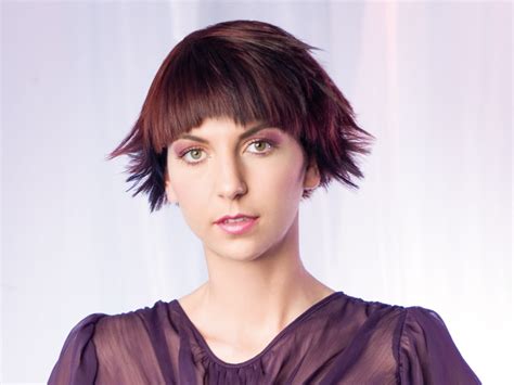 A line haircuts are layered cuts that frame the face. Short A line haircut with curved bangs