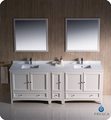 With its subtly classic design features. 84" Antique White Traditional Double Sink Bathroom Vanity ...