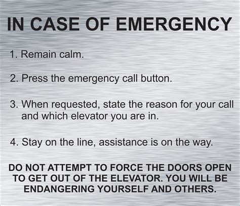 In Case Of Emergency Elevator Instructions 6 X 7 The Condosigns Store