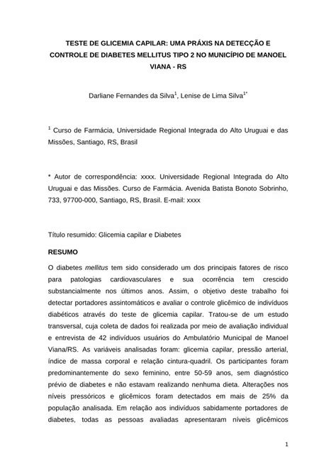 PDF TESTE DE GLICEMIA CAPILAR UMA PRÁXIS NA DETECÇÃO urisantiago br