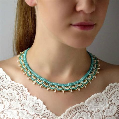 Turquoise Statement Necklace Seed Bead Necklace Turquoise Bridal