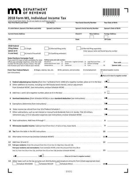 Mn Dor M1 2018 Fill Out Tax Template Online Us Legal Forms