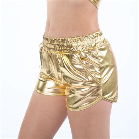 Yrrety Fashion Women High Waist Shorts Shiny Metallic Leg Gold Silver Fashion Night Club Dancing
