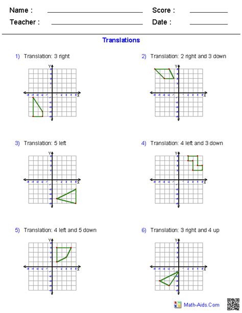 The math worksheets are randomly and dynamically generated by our math worksheet generators. Geometry Worksheets | Geometry worksheets, Translations ...