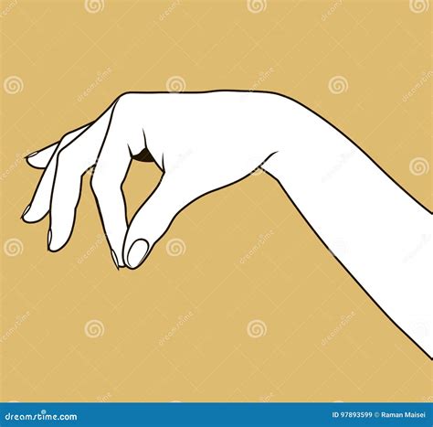 Contour Of Woman`s Hand Palm Down With Pinch Fingers Cartoon Vector