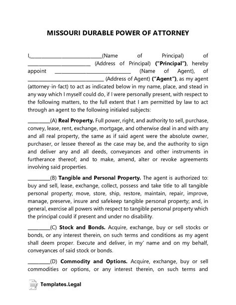 Printable Durable Power Of Attorney Form Missouri Printable Forms