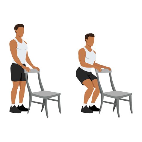 Man Doing Chair Squat Exercise Partial Or Half Squat With Chair For