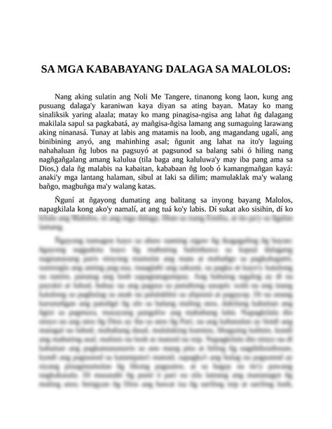 Solution Ang Liham Ni Dr Jose Rizal Sa Mga Kadalagahan Sa Malolos Pdmrea