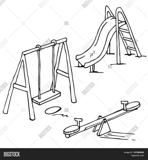 Simple Black And White Isolated Playground Objects Cartoon Stock Vector