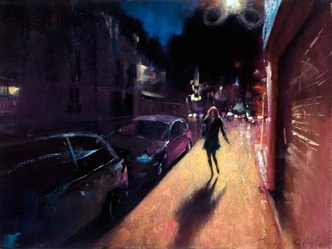 David Febland 1949 Urban Realism Themes City Painting Night