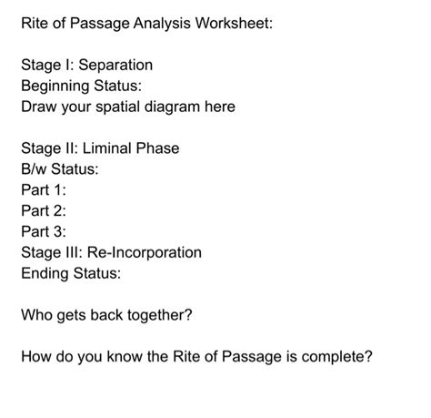Rite Of Passage Analysis Worksheet Stage L