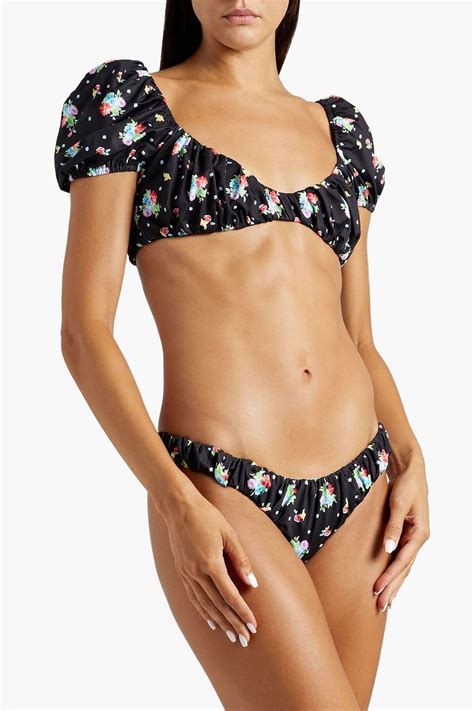 CAROLINE CONSTAS Dorit Gathered Floral Print Low Rise Bikini Briefs