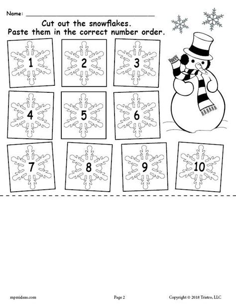 Cutting the numbers or the pictures and pasting them on the right place. Printable Snowflake Number Ordering Worksheet Numbers 1-10 ...