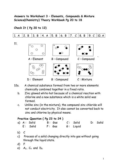 Elements Compounds And Mixtures Worksheet With Answers