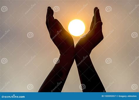 Holding The Sun In Two Hands Stock Image Image Of Help Care 155595557