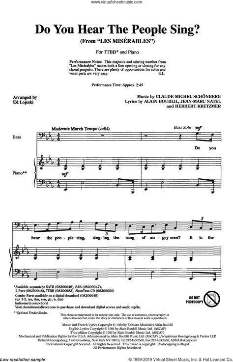 Do You Hear The People Sing From Les Miserables Arr Ed Lojeski Sheet Music For Choir Ttbb