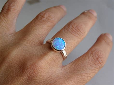 Blue Opal Ring Fine Silver Ring Stacking Ring Gemstone Etsy