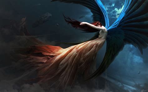 fantasy angel redhead wings artist digital art hd 4k deviantart coolwallpapers me