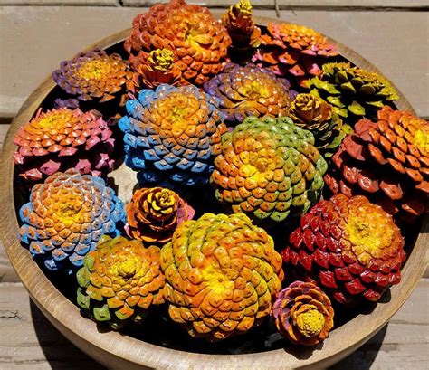 13 Multicolor Painted Pine Cones Zinnia Flowers Painted Etsy
