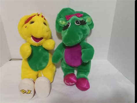 Lot Of Two Vintage 13 Barney Dinosaur Plush Bj And Baby Bop Lyons
