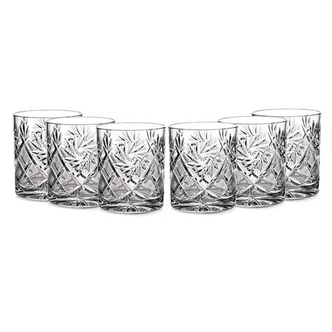Double Old Fashioned Crystal Whiskey Rocks Glasses Vintage Pinwheel Design Drinkware Set Of