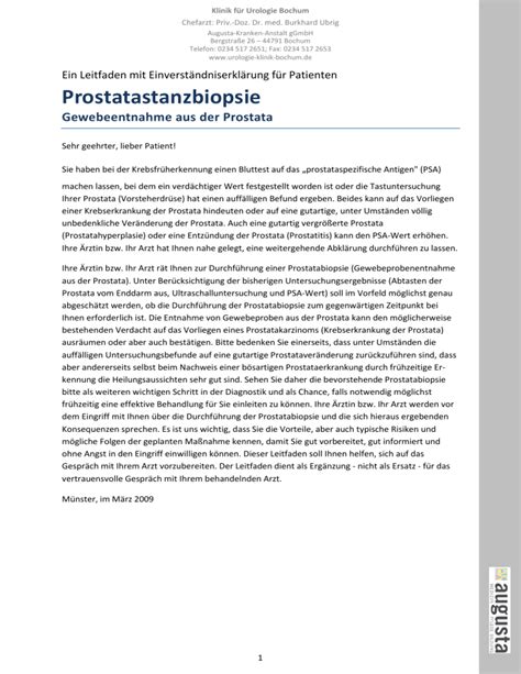 Prostatastanzbiopsie Klinik für Urologie Bochum