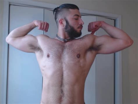 Hairy Muscled Stud Shows Off Chest Biceps And Armpits