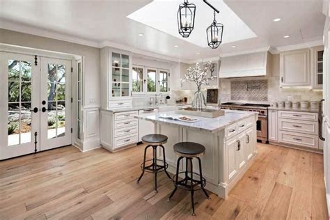 Gray kitchen walls white cabinets light fixtures above island. 27 Kitchens with Light Wood Floors [Many Wood Types ...