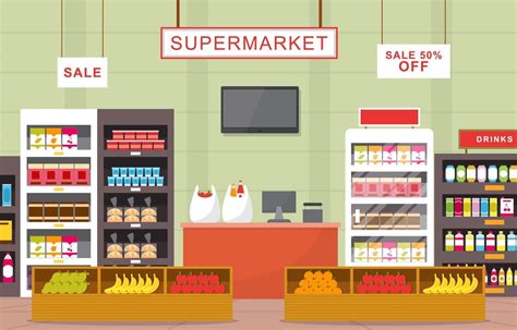 Supermarket Grocery Store Interior Flat Illustration 2035092 Vector Art