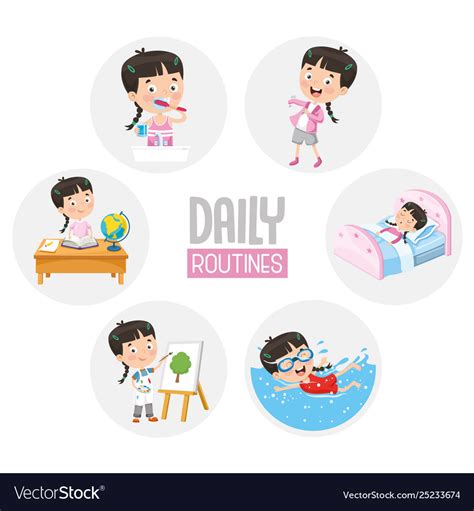 Kid Daily Routine Activities Royalty Free Vector Imag